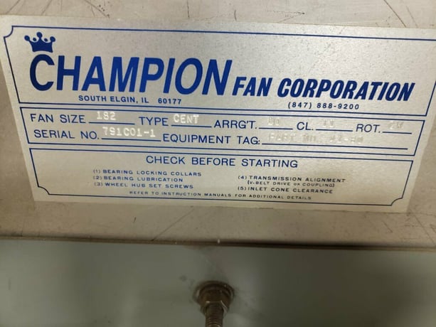 Champion #182, fan, Class 2, Arr 10, Crocker-Wheeler rotation, backward inclined non-overload wheel - Image 6
