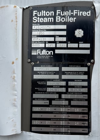130 HP Fulton #VMP-130, 150 psi high-pressure steam boiler, Natural Gas, 4485 PPH, 2010 - Image 4