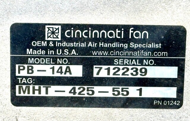 Cincinnati Fan #PB-14A, Blower, 5.5" I.D. & 6" O.D. Outlet, 3 HP, 3450 RPM, 208-230/460 V - Image 5