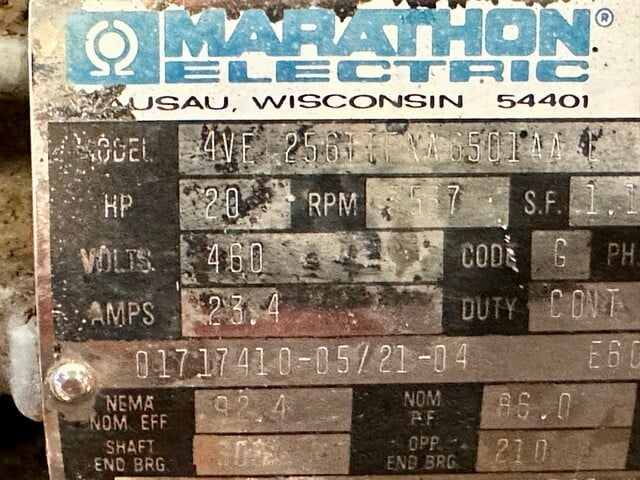 20 HP 3537 RPM Marathon #5VA-256TTFNA6501AAL, Electric Motor, Frame 256T, 3 Phase, 60 Hz, 23.4 Amps, 460 V - Image 7
