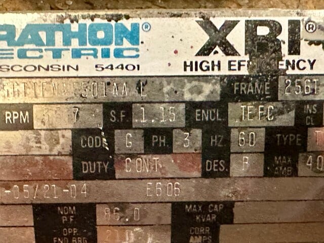 20 HP 3537 RPM Marathon #5VA-256TTFNA6501AAL, Electric Motor, Frame 256T, 3 Phase, 60 Hz, 23.4 Amps, 460 V - Image 8
