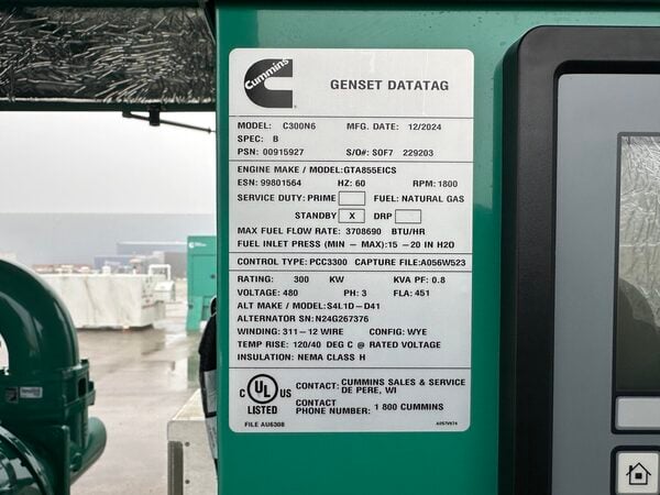 300 KW Cummins #C300N6, Natural gas / propane generator, sound attenuated enclosure, 277/480 Volts, new - Image 10