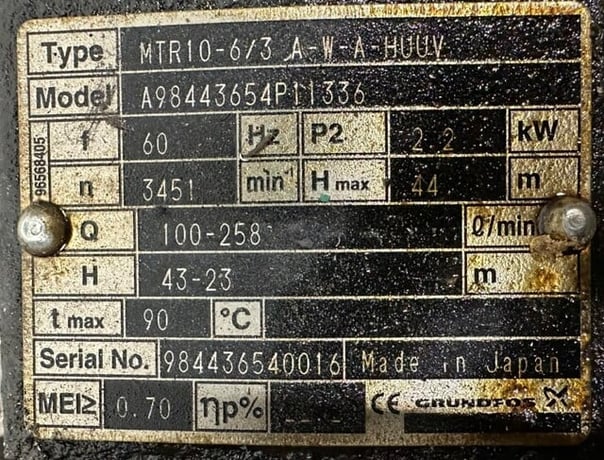 Grundfos #A98443654P11336, Pump w/Motor, 3 HP - Image 6