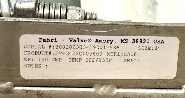 3" Fabri-Valve, Knife Gate, Stainless Steel, 150 psi CWP, 150 F max. - Image 7