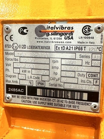 1.2 HP 1800 RPM Italvibras #MVS1-18-3190, Motion Generator Vibrator, 3 Phase, 60 Hz, 3/1.5 Amps, 230/460 Volts - Image 3