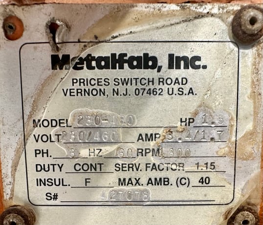 1.5 HP 1800 RPM Metalfab #230-460, Vibratory Motor, Carbon Steel, 3 Phase, 60 Hz, 3.4/1.7 Amps, 230/460 Volts - Image 5