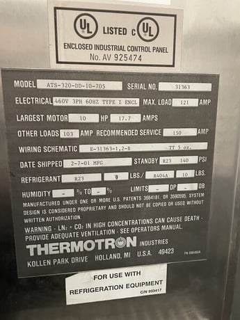 25" width x 15" D x 15" H Thermotron #ATS-320-DD-10-705, thermal shock chamber, hot & cold chamber - Image 4