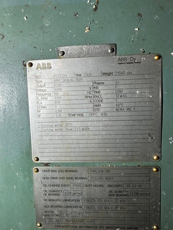 6500 HP 1791 RPM ABB, Frame 560L4L, TEWAC, 0.88 PF, 1.15 service factor, 4000 Volts - Image 1
