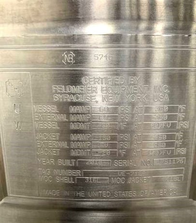 100 gallon Feldmeier, sanitary Stainless Steel jacketed reactor / fermenter w/ mixer, 150 psi @ 350°F - Image 7