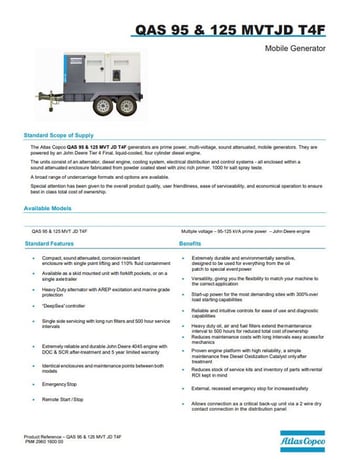 100/125 KW Atlas Copco #QAS125-MVT, diesel trailer generator, John Deere, 4 cyl, T4F, liquid-cooled, sound - Image 3
