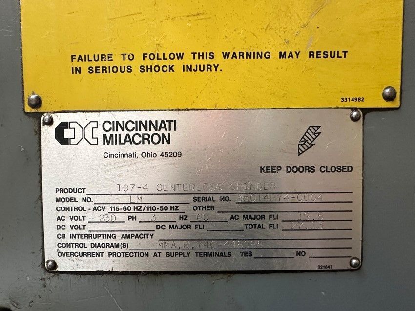Cincinnati No. 107-4, centerless grinder, 4" Infeed work rest, 16" diameter & 9" diameter wheels capacity - Image 2