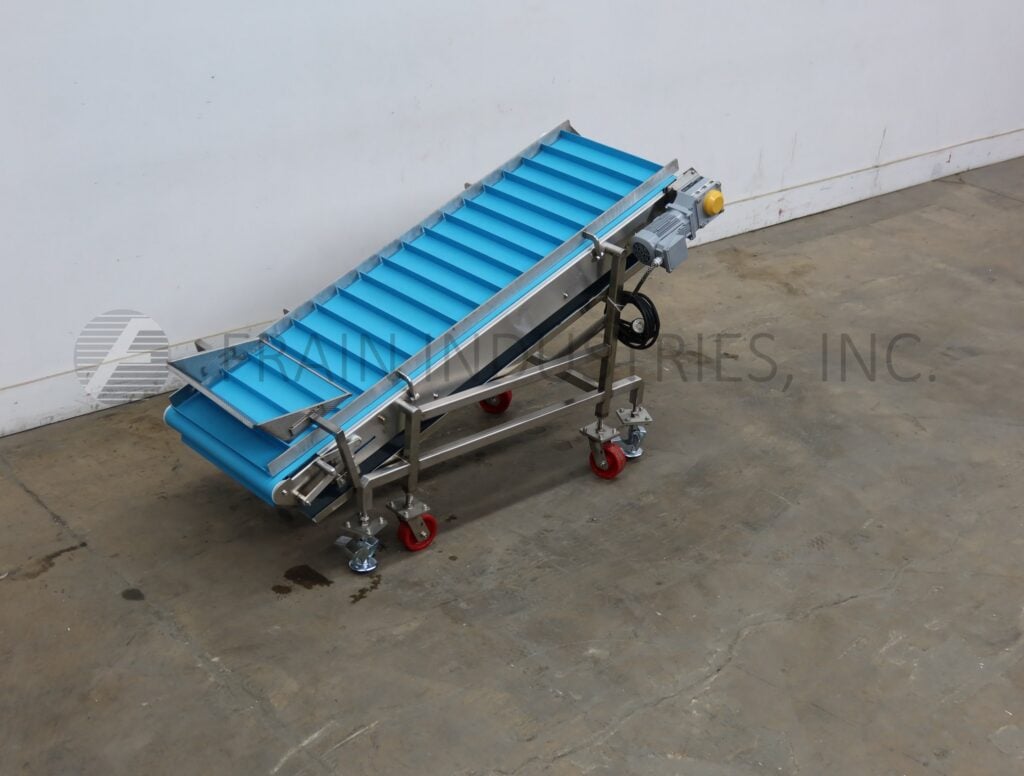304 Stainless Steel inclined cleated conveyor, 24" wide x 74" long food grade belt - Image 1