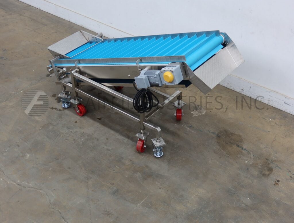 304 Stainless Steel inclined cleated conveyor, 24" wide x 74" long food grade belt - Image 5