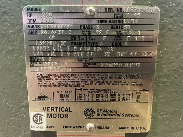 250 HP 3600 RPM General Electric, Frame L509VPZ30, WPIBB, 2300/4000 Volts, New Surplus - Image 3
