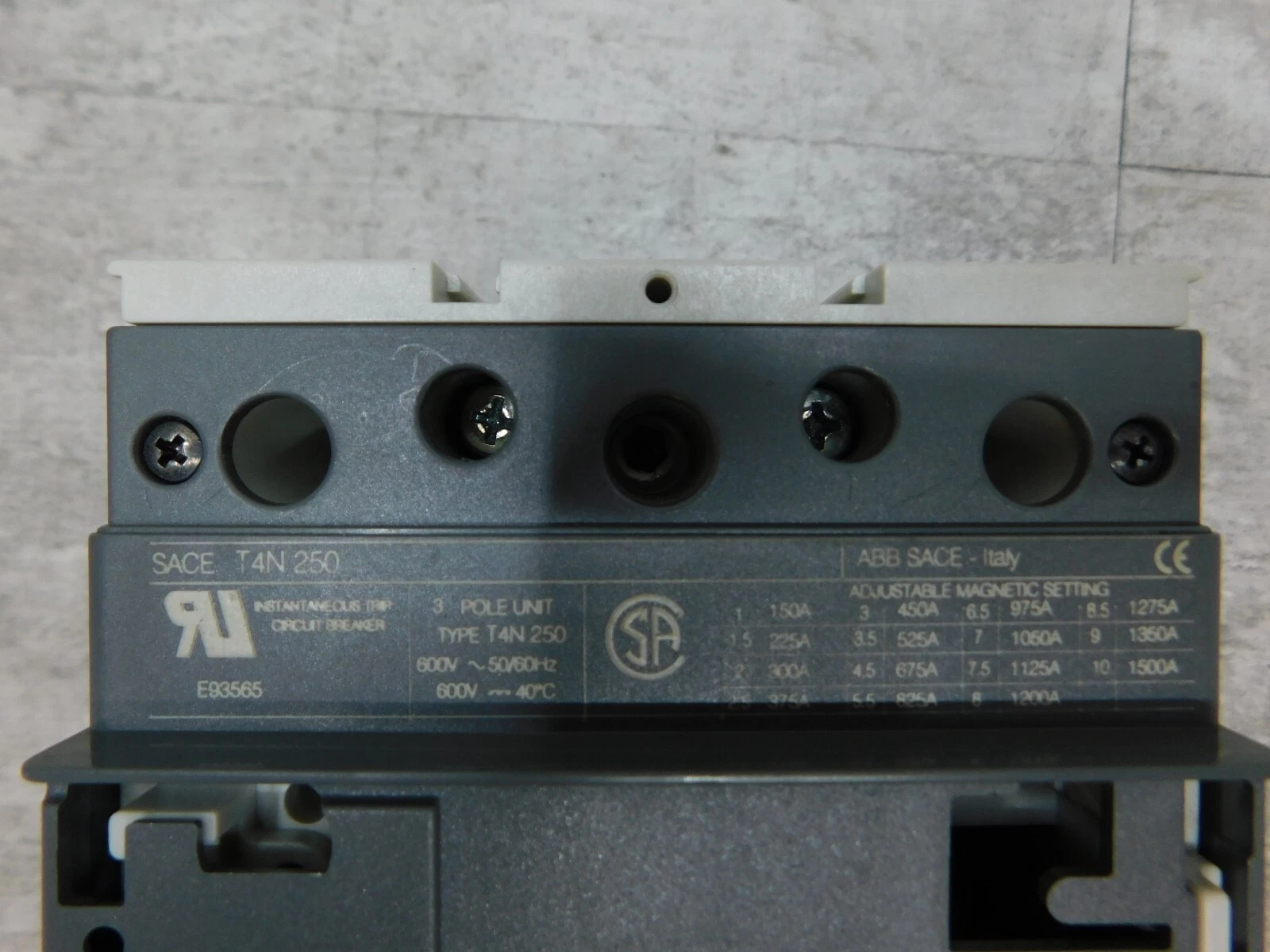150 Amps, ABB Instantaneous Trip Circuit Breaker, SACE T4N 250, 3 Pole, 600 Volts, Used - Image 5