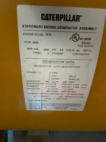 2000 KW Caterpillar #3516B, stationary generator set, diesel, 1800 RPM, 480 Volts, 649 hours, 2005 - Image 7