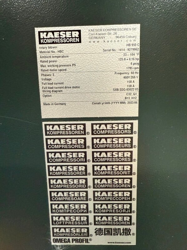 6 psig, Kaeser #Omega-HB-950-C, centrifugal blower, 125 HP, full enclosure, Plus Package, new - Image 6
