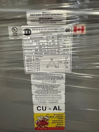 93 KVA 208 Delta Primary, 400Y/230 Secondary, Hammond, taps al Nema 1 - Image 1