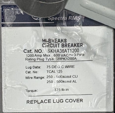 1200 Amp. General Electric #Spectra-Series, Main Power Panelboard, w/ (1)1200A/(2)600A/(3)150A/(1)100A Breaker - Image 2
