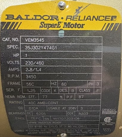 100 HP 1750/2000 RPM Emerson, 3660D452100, Frame 366A, 3 phase, TEFC, 500 VA., 300 VF - Image 2
