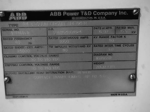 3000 Amp, ABB, R4, 15.5 KV, VACUUM, 125VDC C+T, 25kA SHORT - Image 1