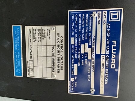 1200 Amp, SQUARE D, No. FLUARC SF6, 34500 Volts, CAT. #FCS3121532 - Image 3