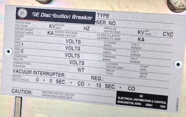 1200 Amp, GENERAL ELECTRIC, PVDB2 25.8-20-0, 28 KV, 125 VDC CLOSE & TRIP - Image 2