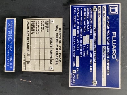 1200 Amp, SQUARE D, No. FLUARC SF6, 34500 Volts, CAT. #FCO3121532 - Image 3