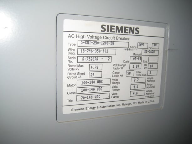 1200 Amp, SIEMENS, 5GMI-250-1200-58, 5000 Volts - Image 1