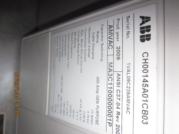 1200 Amp, ABB, AMVAC, 4160 Volts, 2009, ELECTRICALLY OPERATED, UNUSED:1 - Image 2