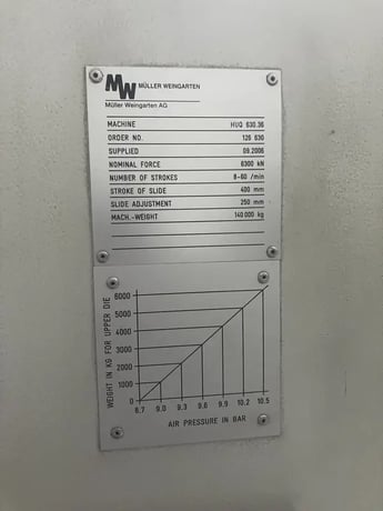 700 Ton, Muller Weingarten #630.36, transfer press, 15.75" stroke, 35.4" Shut Height, 9.8" adj., 8-60 SPM - Image 6