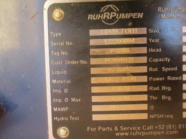 RuhRPumpen #CPO-L, Ansi process pump, Size 1.5x1x8, 2 HP, OH1 open impeller - Image 5