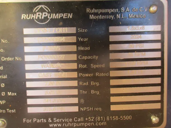 RuhRPumpen #CPO-L, Ansi process pump, Size 1.5x1x8, 2 HP, OH1 open impeller - Image 6