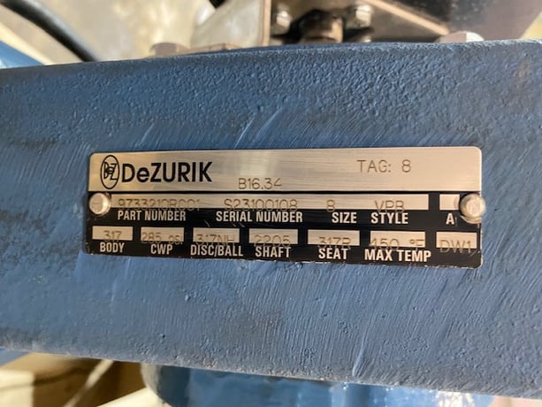 8" Dezurik #VPB size 8, Stainless steel ball valve, 450°F max temp., shaft 2205, seat 317R, new - Image 2