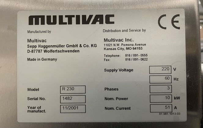 Multivac #R-230, Thermoformer, Busch Ra0100b5m3 Vacuum Pump, Neslab Chiller, Belt Conveyor, 220 V, 2001 - Image 2