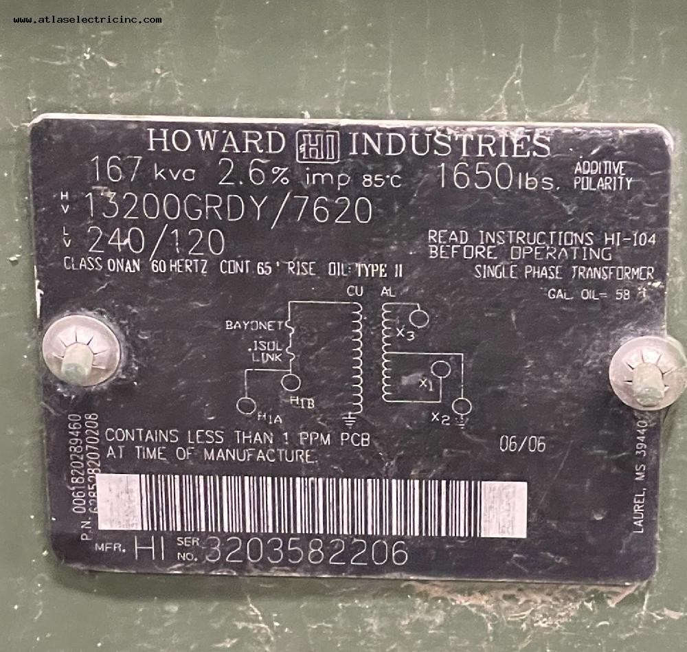 167 KVA 13200Y/7620 Primary, 120/240 Secondary, Howard Industries Ind., oil filled padmount transformer - Image 8