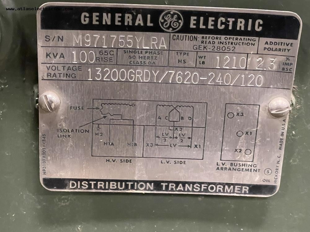 100 KVA 13200Y/7620 Primary, 120/240 Secondary, General Electric, oil filled padmount transformer, 1-phase - Image 8