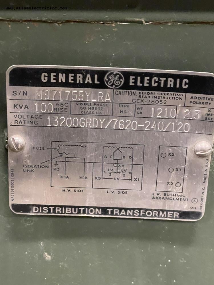 100 KVA 13200Y/7620 Primary, 120/240 Secondary, General Electric, oil filled padmount transformer, 1-phase - Image 9
