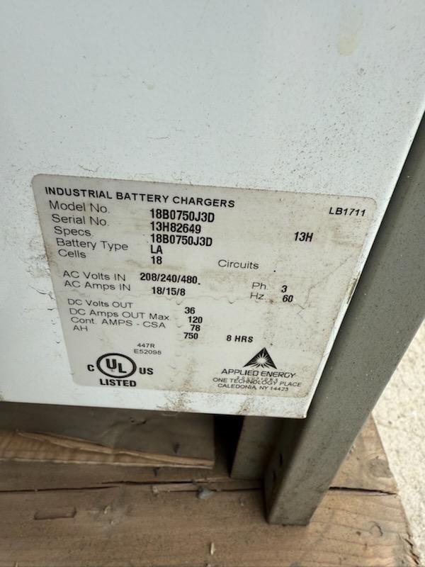 Applied Energy Solution #18B0750J3D, Battery Charger, 18 cell, 208/240/480 Volts AC in, 36 Volts DC out - Image 6