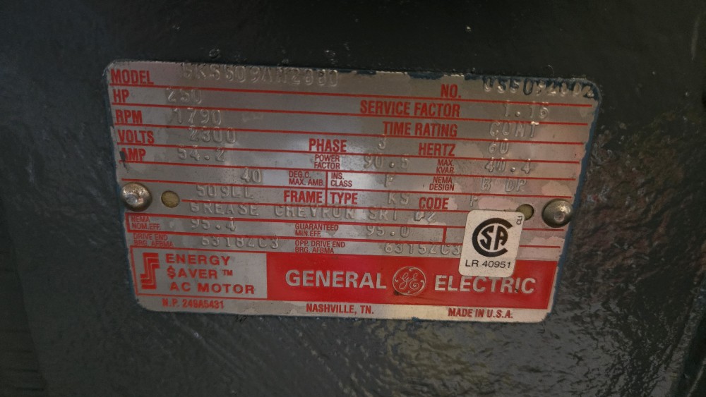 250 HP 1800 RPM General Electric, Frame 509LL, ODP, 2300 Volts - Image 2