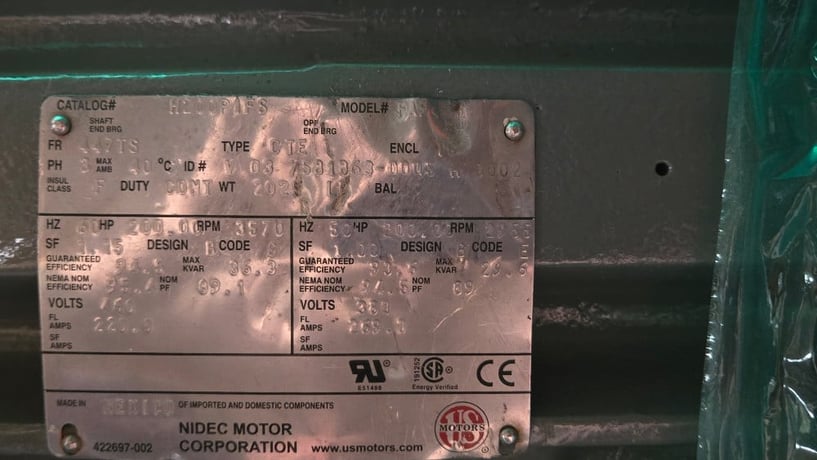200 HP 3600 RPM U.S. Motors, Frame 447TS, TEFC, 460 Volts - Image 2