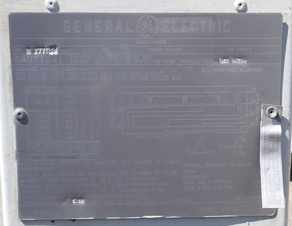 1500/1725 kVA, 13800 Delta Primary, 480/277 WYE Secondary, General Electric Substation - Image 1