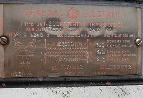 27 KV 27600 V PRIMARY, 115 V SECONDARY, GE TYPE JVT-200 POTENTIAL TRANSFORMER - Image 2
