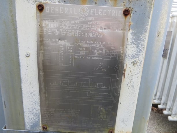 3750/4687 kVA, 22900 Delta Primary, 4160/2400 WYE Secondary, General Electric Substation - Image 1
