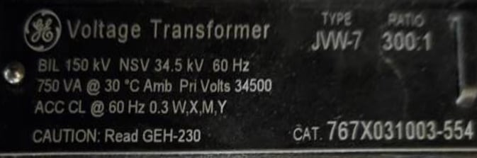34500 V, GENERAL ELECTRIC JVW-7, 300:1, CAT. #767X031003, VOLTAGE TRANSFORMERS - Image 2