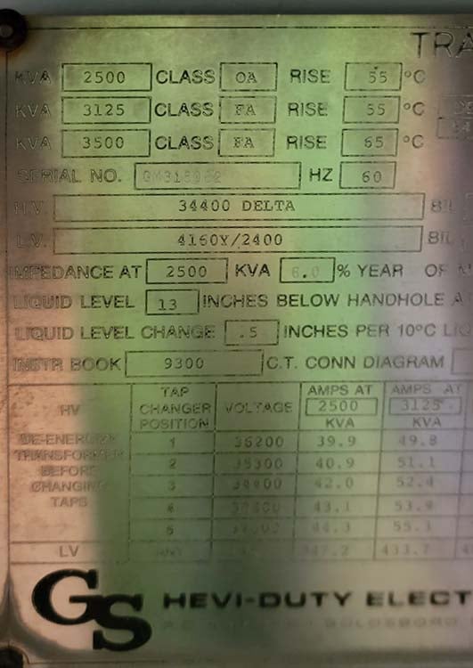 2500/3125/3500 kVA, 34400 Delta Primary, 4160/2400 Wye Secondary, HEAVY DUTY Substation - Image 1