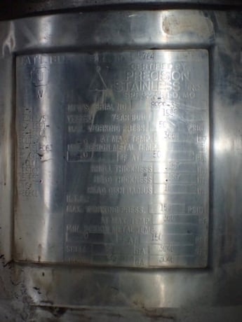 50 gallon Precision, Reactor, Stainless Steel, 18" diameter x 42" straight side, 50 psi/FV Internal, 150 psi - Image 2