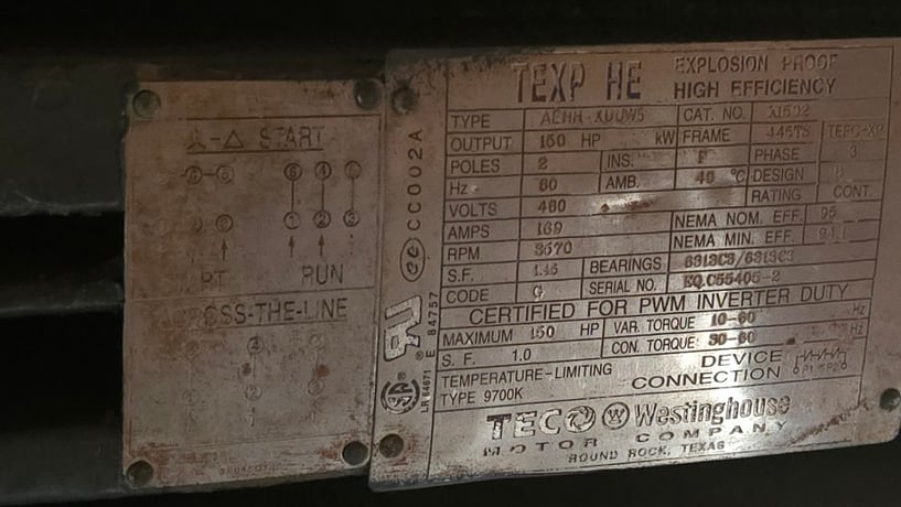 150 HP 3600 RPM Teco, Frame 445TS, 460 Volts - Image 1