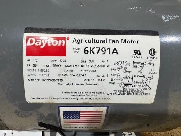 0.5 HP 1725 RPM Dayton #6K791A, 115/230 Volts - Image 3