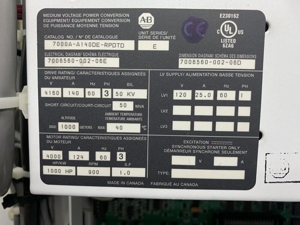 1000 HP Allen-Bradley, 7000A-A140DE-RPDTD, Powerflex 7000 VFD, insulated building, 4160 Volts - Image 2